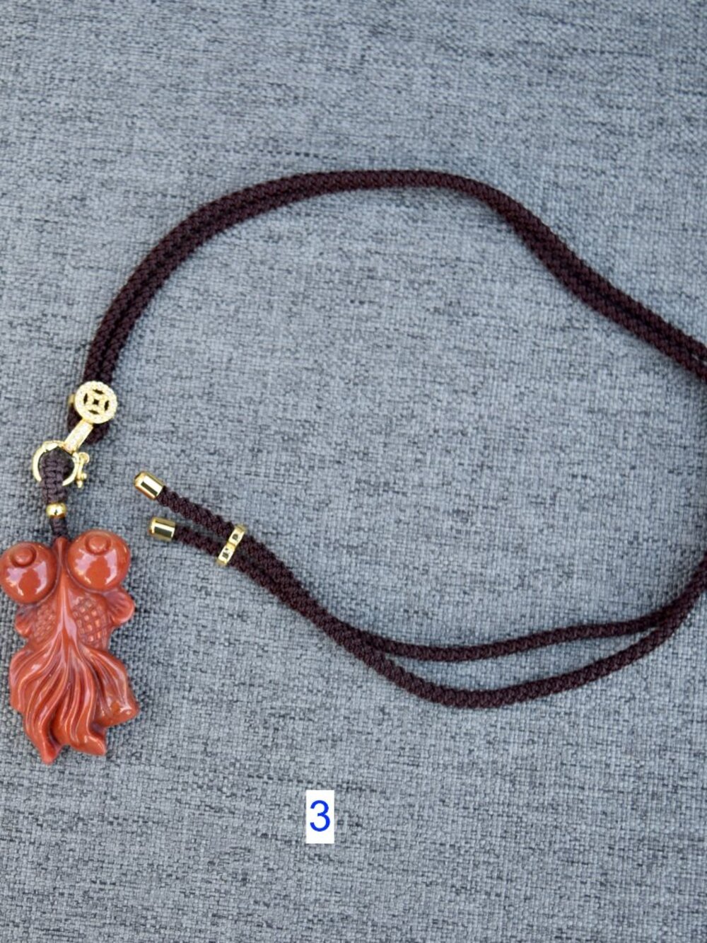 Red Jade Stone Fish Pendant Necklace - Chinese Rope Necklace Style 1 2 3 - Picture 8 of 9